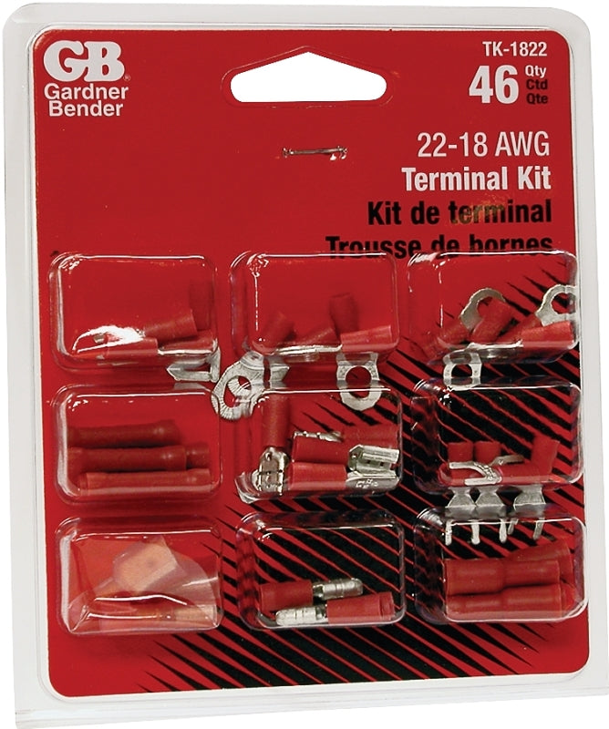GB Gardner Bender TK-1822 Terminal Lug Kit, Includes: (10) Ring Terminals, (10) Spade Terminals, (10) Female Disconnects