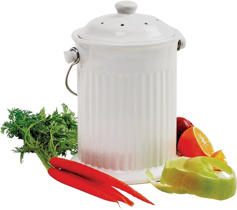 NORPRO Norpro 93 Compost Crock, 1 gal, 5-5/8 in Dia, 7-1/4 in H, Ceramic, White