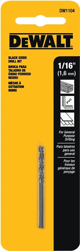DEWALT DEWALT DW1104 Jobber Drill Bit, 1/16 in Dia, 1-7/8 in OAL, Parabolic Flute, 1/16 in Dia Shank, Round Shank