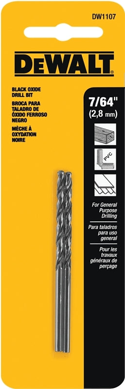 DEWALT DEWALT DW1107 Jobber Drill Bit, 7/64 in Dia, 2-5/8 in OAL, Parabolic Flute, 7/64 in Dia Shank, Round Shank TOOLS DEWALT