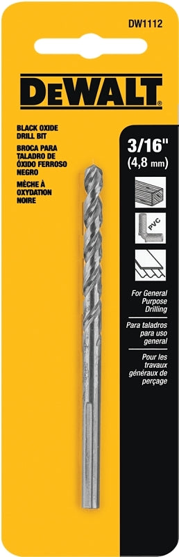 DEWALT DEWALT DW1112 Jobber Drill Bit, 3/16 in Dia, 3-1/2 in OAL, Parabolic Flute, 3/16 in Dia Shank, Round Shank