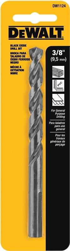 DEWALT DEWALT DW1124 Jobber Drill Bit, 3/8 in Dia, 5 in OAL, Parabolic Flute, 3/8 in Dia Shank, Round Shank