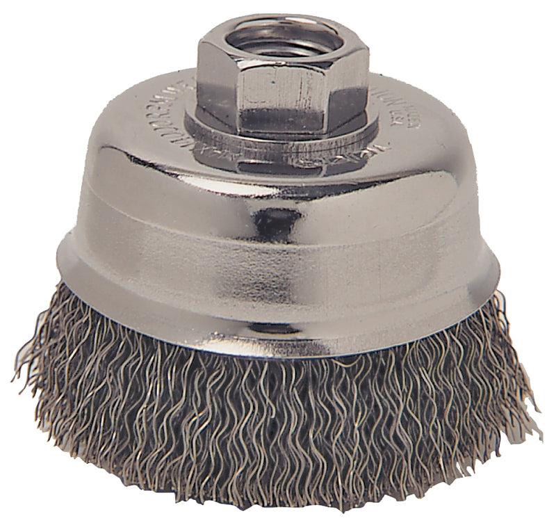 WEILER Weiler 36031 Wire Cup Brush, 3 in Dia, 5/8-11 Arbor/Shank, Carbon Steel Bristle