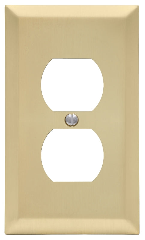 AMERELLE Amerelle 163DSB Receptacle Wallplate, 5 in L, 2-7/8 in W, 1 -Gang, Steel, Satin Brass, Screw Mounting ELECTRICAL AMERELLE
