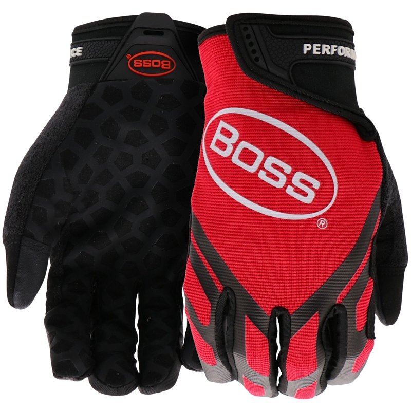 BOSS MFG Boss Utility B52201-XL Gloves, Men's, XL, 8-3/8 to 8-3/4 in L, Reinforced Thumb, Hook and Loop, Slip-On Cuff, Red