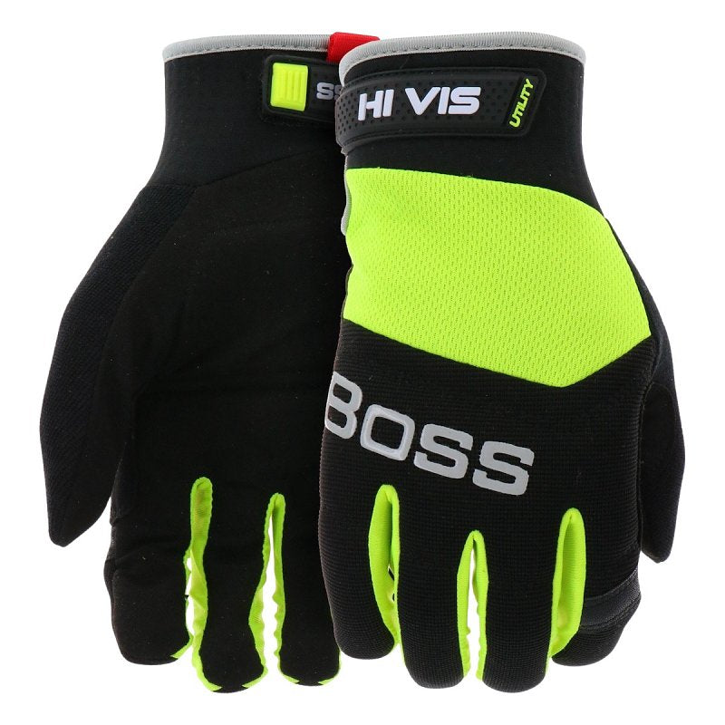 BOSS MFG Boss Utility B52314-M Gloves, M, 7-1/8 to 8 in L, Hook and Loop, Slip-On Cuff, Spandex/Synthetic Leather, Hi-Vis Green