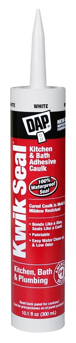 DAP DAP KWIK SEAL 18032 Adhesive Caulk, White, -20 to 150 deg F, 10.1 oz Cartridge PAINT DAP