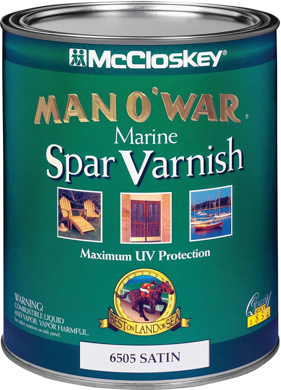 MCCLOSKEY McCloskey 080.0006505.005 Spar Varnish, 450 to 550 sq-ft/gal Coverage Area, Satin, Clear, Liquid, 1 qt