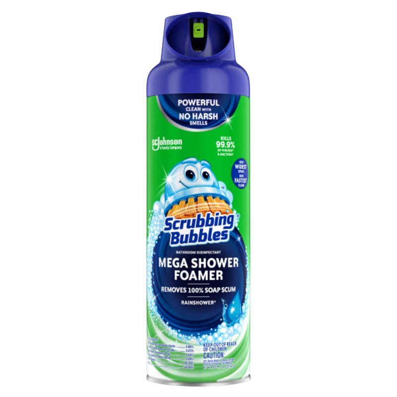 SCRUBBING BUBBLES Scrubbing Bubbles 70589 Shower Cleaner, 20 oz Spray Can, Marine, Ozone, Light Yellow/Transparent