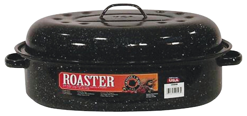 CINSA USA Granite Ware F0508-2 Roaster, 10 lb Capacity, Porcelain/Steel, Black, Dark Enamel, 15 in L, 10 in W, 6-1/4 in H
