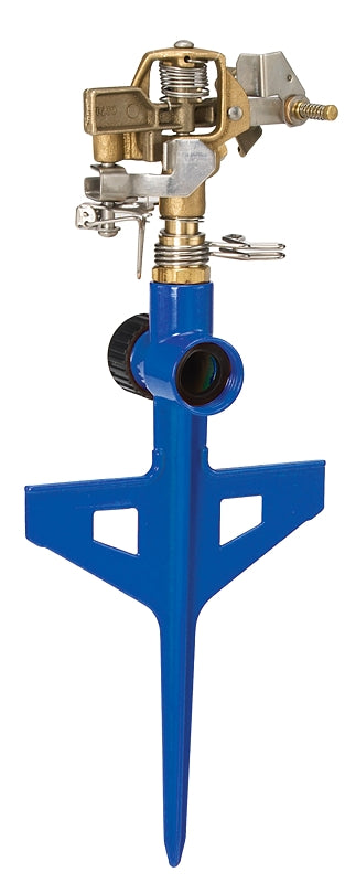 DRAMM Dramm 15065 Stake Impulse Sprinkler, Blue, Full-Circle, Part-Circle, 70 ft, Circular, Brass/Plastic/Zinc