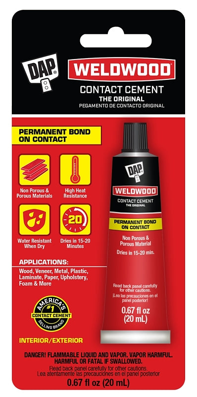 DAP DAP Weldwood 7079800129 Contact Cement, Liquid, Strong Solvent, Tan, 0.67 oz Bottle