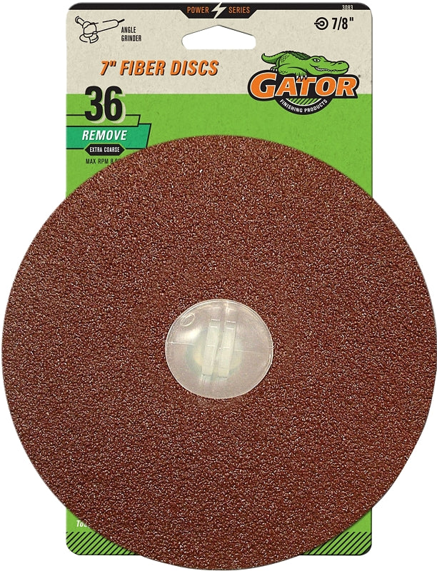 GATOR Gator 3083 Fiber Disc, 7 in Dia, 36 Grit, Extra Coarse, Aluminum Oxide Abrasive, Fiber Backing TOOLS GATOR