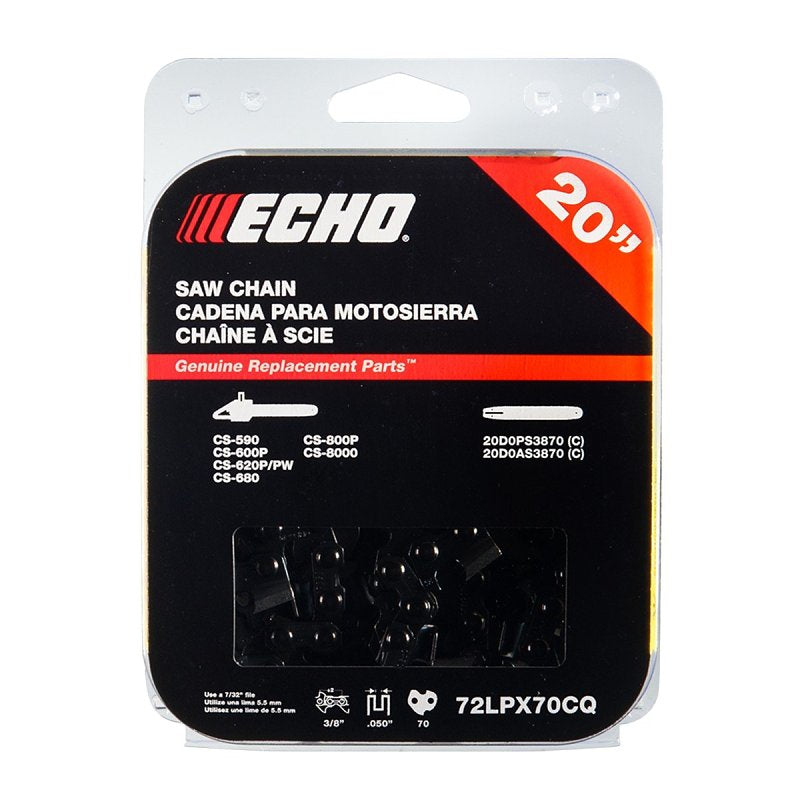 ECHO Echo 72LPX Series 72LPX70CQ Chainsaw Chain, Low Vibration Chain, 20 in L Bar, 0.05 in, 3/8 in TPI/Pitch, 70-Link OUTDOOR LIVING & POWER EQUIPMENT ECHO