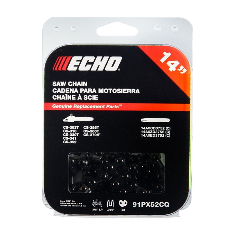 ECHO Echo 91PX Series 91PX52CQ Chainsaw Chain, Low Kickback, Low Vibration Chain, 14 in L Bar, 0.05 in, 3/8 in TPI/Pitch OUTDOOR LIVING & POWER EQUIPMENT ECHO