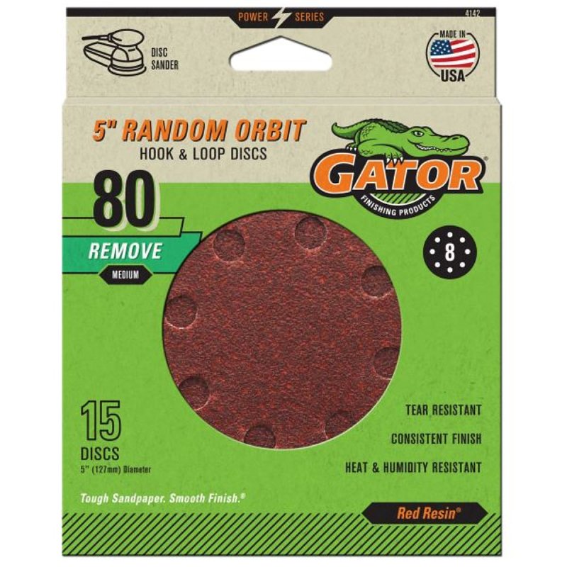 GATOR Gator 4142 Sanding Disc, 80 Grit, Medium, Aluminum Oxide Abrasive, Vented, 5 in Dia TOOLS GATOR