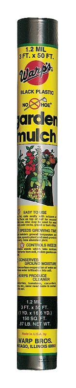 WARP'S Warp's No Hoe NHP-350 Lightweight Garden Mulch, 50 ft L, 3 ft W, Plastic, Black