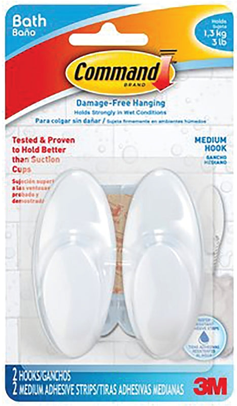 COMMAND Command BATH18-ES Bath Hook, Plastic, Frosted