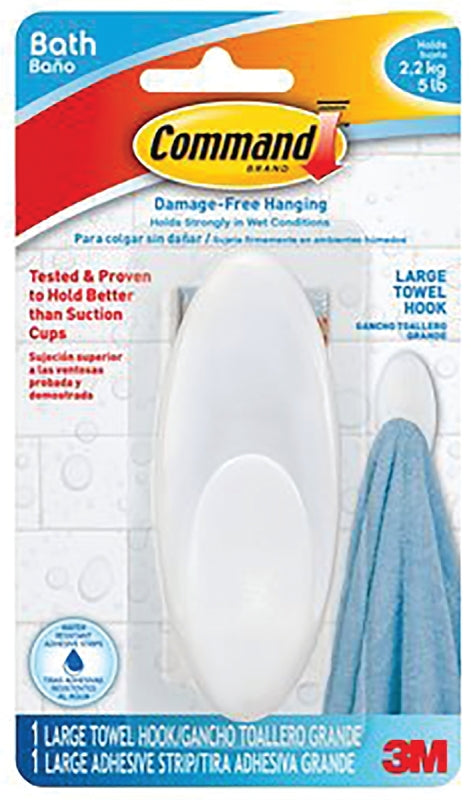 COMMAND Command BATH17-ES Towel Hook, 5 lb, Plastic