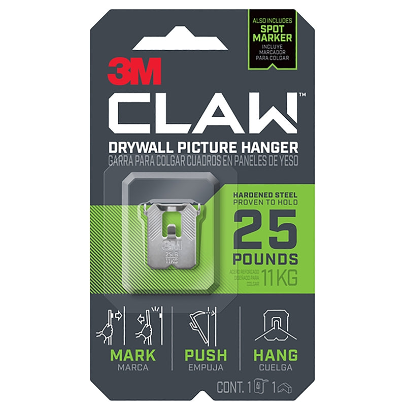 CLAW 3M CLAW 3PH25M-1ES Drywall Picture Hanger, 25 lb, Steel, Push-In, 1/PK HARDWARE & FARM SUPPLIES CLAW