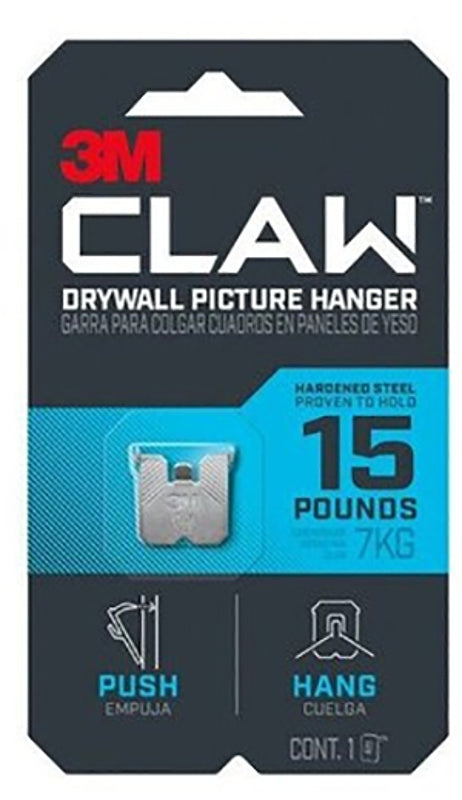 CLAW 3M CLAW 3PH15-1ES-ALT Drywall Picture Hanger, 15 lb, Steel, 1/8 in Projection, Hanging, Wall Mounting