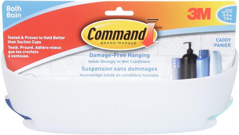 COMMAND Command BATH11-ESF Shower Caddy, 11.45 in OAL, 4.7 in OAW, Plastic ELECTRICAL COMMAND