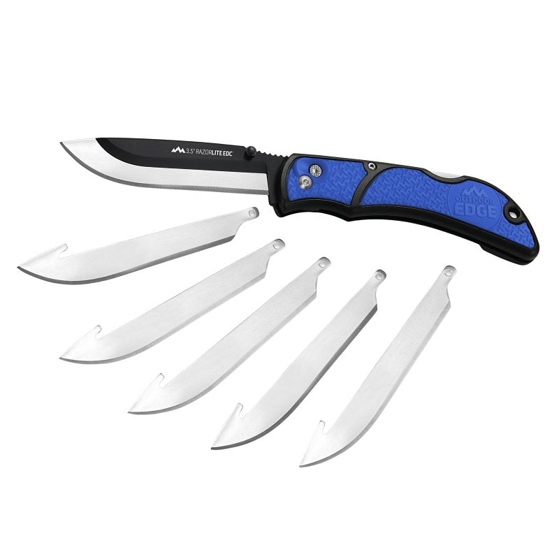 OUTDOOR EDGE CUTLERY Outdoor Edge Razor-Lite Series RLU-40C Knife, Blue Handle, 3-1/2 in L Blade, Stainless Steel Blade, 8 in OAL