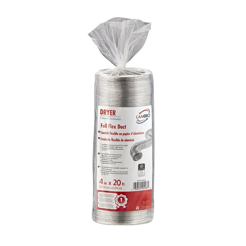 LAMBRO Lambro 498-20 Foil Flex Duct, 20 ft L, Aluminum/Polyester PLUMBING, HEATING & VENTILATION LAMBRO