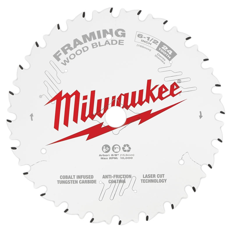 MILWAUKEE Milwaukee 48-40-0620 Circular Saw Blade, 6-1/2 in Dia, 5/8 in Arbor, 24-Teeth, Cobalt/Tungsten Carbide Cutting Edge TOOLS MILWAUKEE