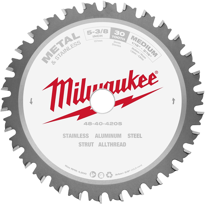 MILWAUKEE Milwaukee 48-40-4205 Circular Saw Blade, 5-3/8 in Dia, 5/8 in Arbor, 30-Teeth, Carbide Cutting Edge TOOLS MILWAUKEE