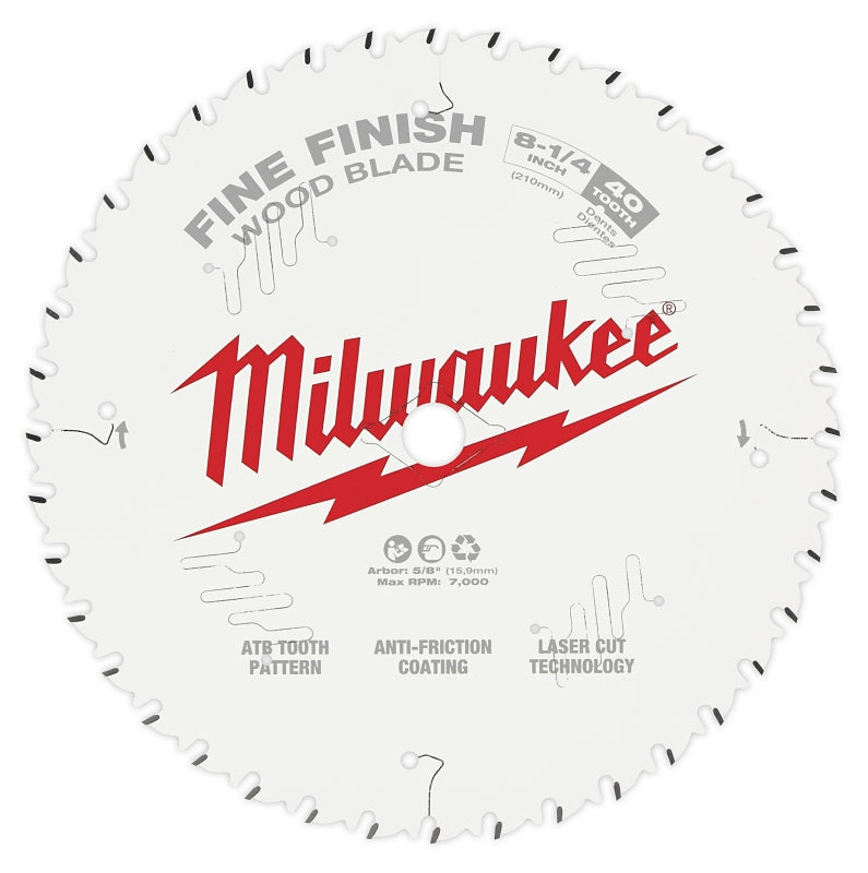 MILWAUKEE Milwaukee 48-40-0822 Circular Saw Blade, 8-1/4 in Dia, 5/8 in Arbor, 40-Teeth, Carbide Cutting Edge TOOLS MILWAUKEE