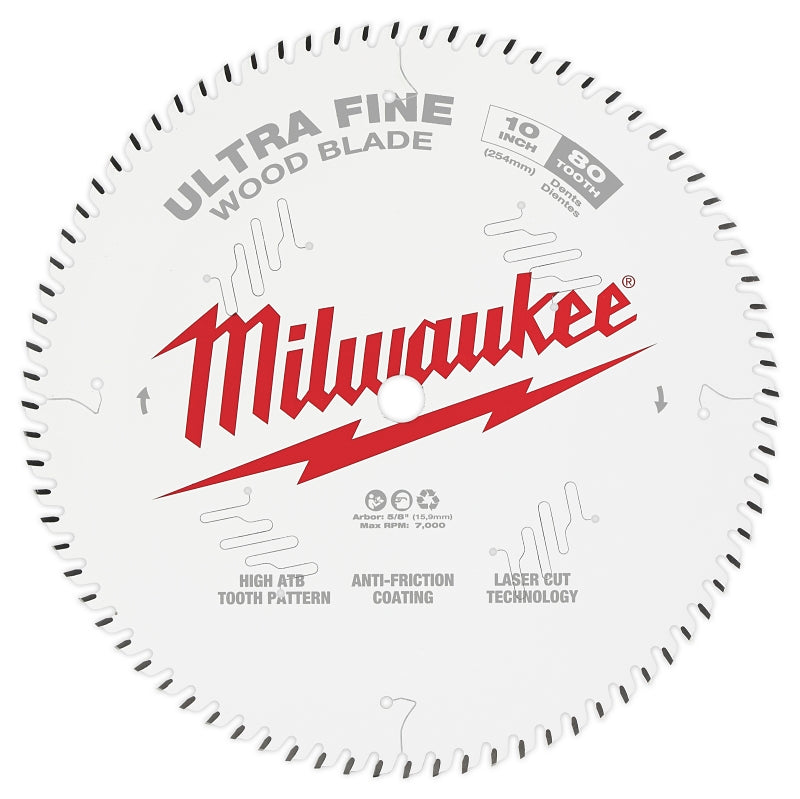 MILWAUKEE Milwaukee 48-40-1032 Circular Saw Blade, 10 in Dia, 5/8 in Arbor, 80-Teeth, Carbide Cutting Edge