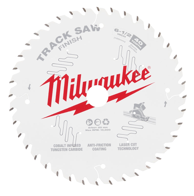 MILWAUKEE Milwaukee 48-40-0625 Track Saw Blade, 6-1/2 in Dia, 20 mm Arbor, 40-Teeth, Tungsten Carbide Cutting Edge