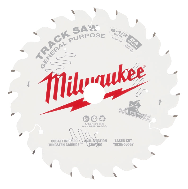 MILWAUKEE Milwaukee 48-40-0624 Track Saw Blade, 6-1/2 in Dia, 20 mm Arbor, 24-Teeth, Tungsten Carbide Cutting Edge TOOLS MILWAUKEE