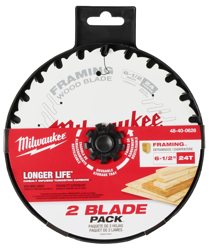 MILWAUKEE Milwaukee 48-40-0626 Circular Saw Blade, 6-1/2 in Dia, 5/8 in Arbor, 24-Teeth, Tungsten Carbide Cutting Edge TOOLS MILWAUKEE