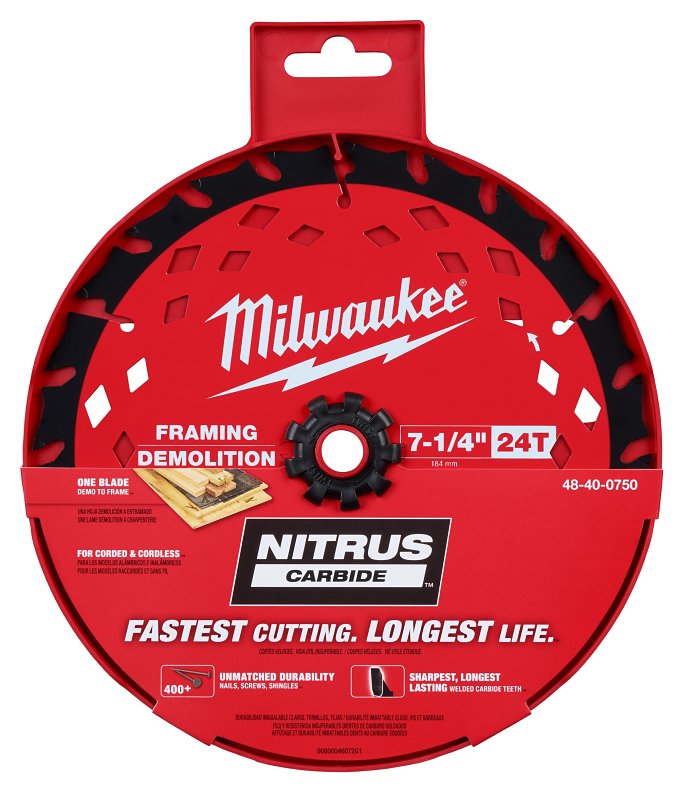 MILWAUKEE Milwaukee 48-40-0750 Circular Saw Blade, 7-1/4 in Dia, 24-Teeth, Carbide Cutting Edge TOOLS MILWAUKEE