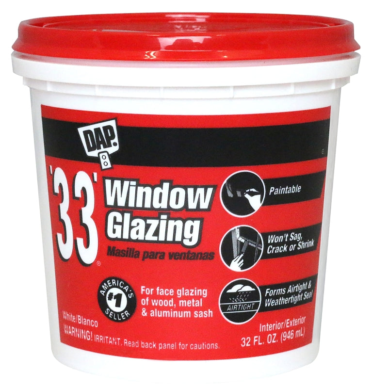 DAP DAP 12122 Window Glazing, Paste, White, 1 qt Tub
