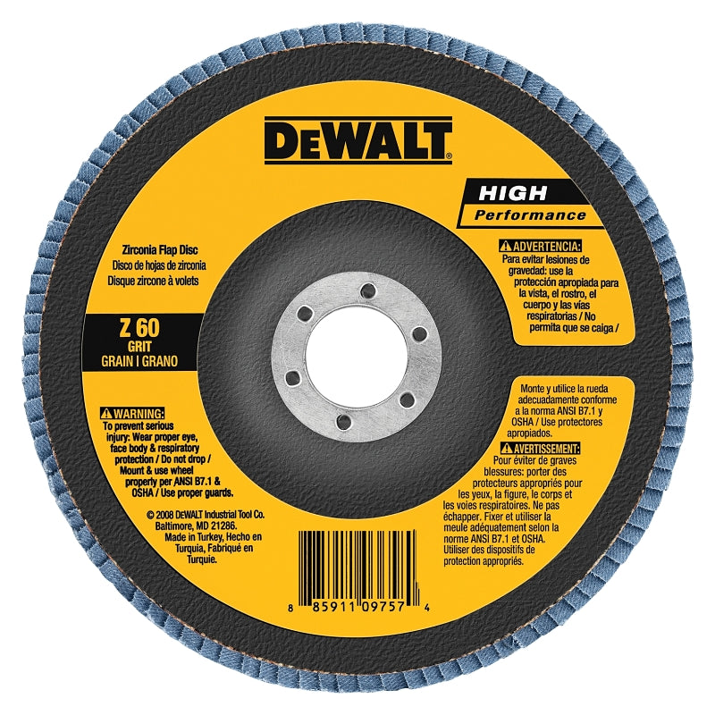 DEWALT DEWALT DW8352 Flap Disc, 4-1/2 in Dia, 7/8 in Arbor, Coated, 60 Grit, Medium, Zirconium Oxide Abrasive