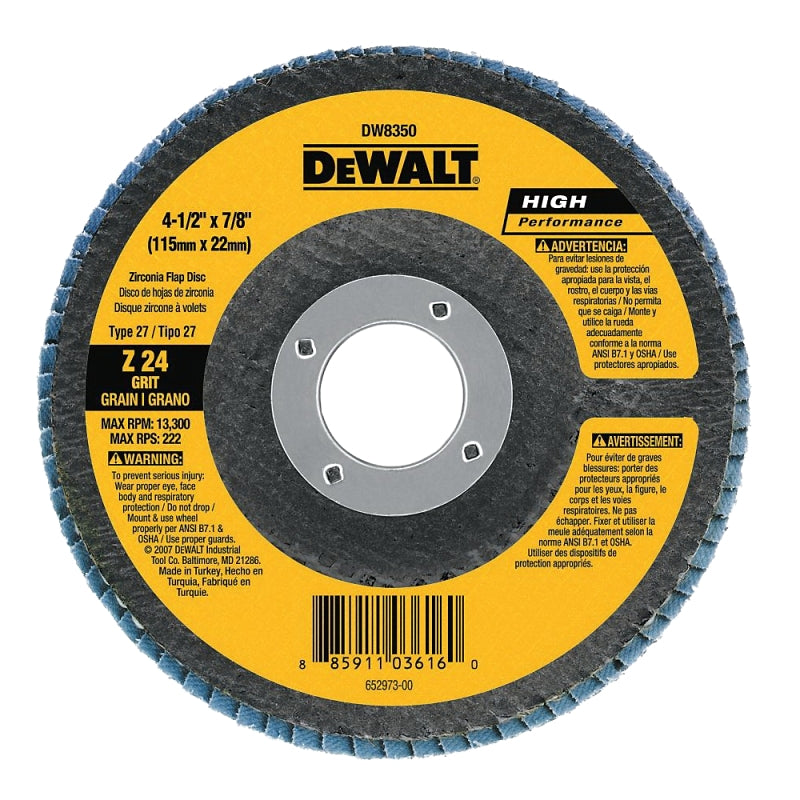 DEWALT DEWALT DW8356 Flap Disc, 4-1/2 in Dia, 5/8-11 Arbor, Coated, 40 Grit, Coarse, Zirconia Abrasive, Fiberglass Backing TOOLS DEWALT