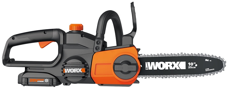 WORX Worx WG322 Auto-Tension Chainsaw, Battery Included, 20 V, 10 in L Bar, 3/8 in Pitch