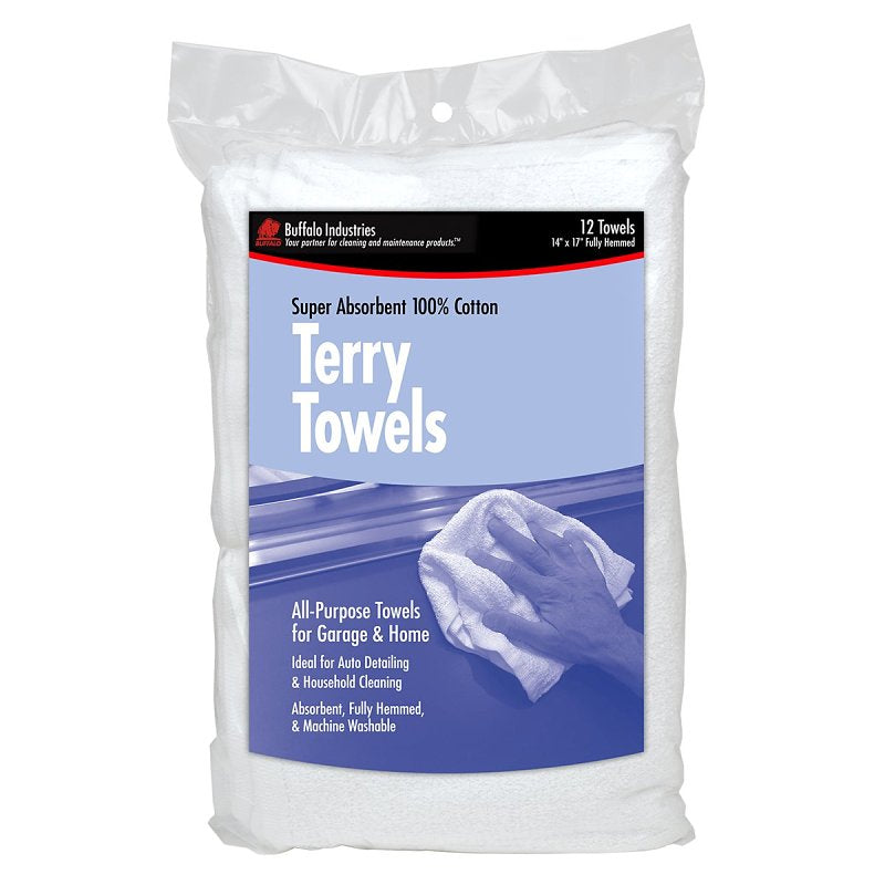 BUFFALO Buffalo 60220 Terry Towel, White, 12, 14 in L, 17 in W, Cotton PAINT BUFFALO