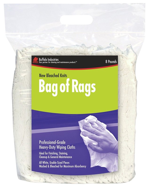 BUFFALO INDUSTRIES LLC Buffalo 12026PB New Bleached Cloth Rag, White