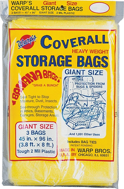WARP'S Warp's Banana Bags CB-45 Storage Bag, Giant, Plastic, Yellow, 45 in L, 96 in W, 2 mil Thick