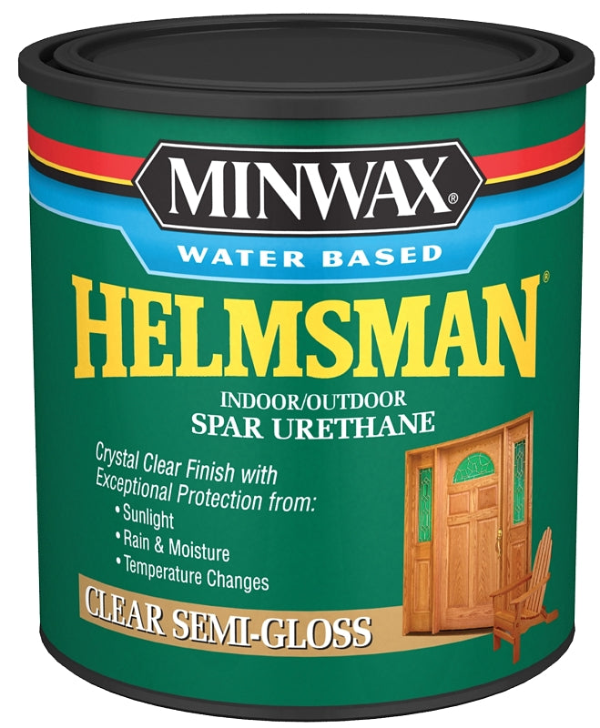 MINWAX Minwax Helmsman 630510444 Spar Varnish, Semi-Gloss, Crystal Clear, Liquid, 1 qt, Can PAINT MINWAX