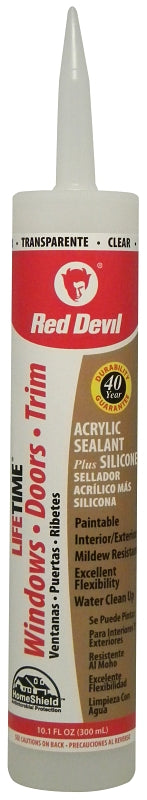 RED DEVIL Red Devil Lifetime 0866PR Acrylic Sealant, Clear, -20 to 180 deg F, 10.1 fl-oz Cartridge