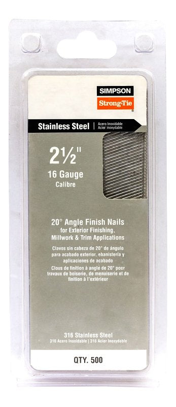SIMPSON STRONG-TIE Simpson Strong-Tie T16N250PFB Finishing Nail, 8d, 2-1/2 in L, 16 ga Gauge, Stainless Steel, T-Style Head HARDWARE & FARM SUPPLIES SIMPSON STRONG-TIE