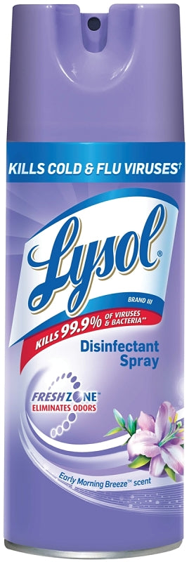 LYSOL Lysol 1920080833 Disinfectant Cleaner, 12.5 oz Aerosol Can, Gas, Early Morning Breeze, Clear