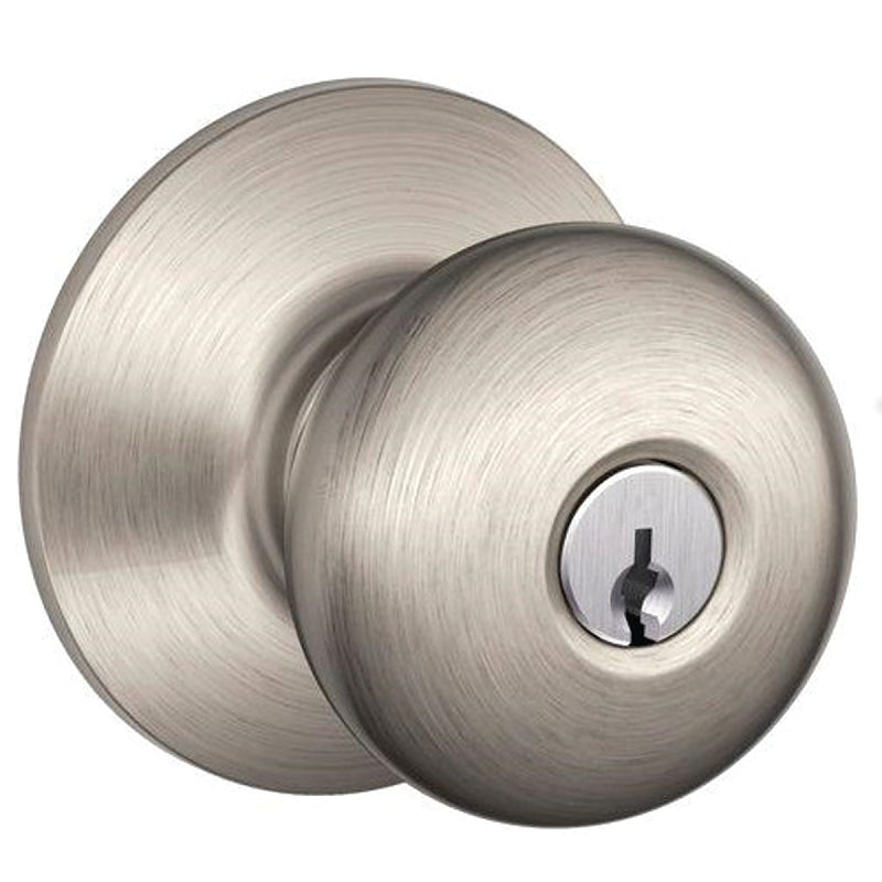 SCHLAGE LOCK Schlage F Series F51A PLY 619 Entry Knob, Plymouth, Knob Handle, Satin Nickel, C Keyway, 2-3/4 in Dimensions, Yes HARDWARE & FARM SUPPLIES SCHLAGE LOCK