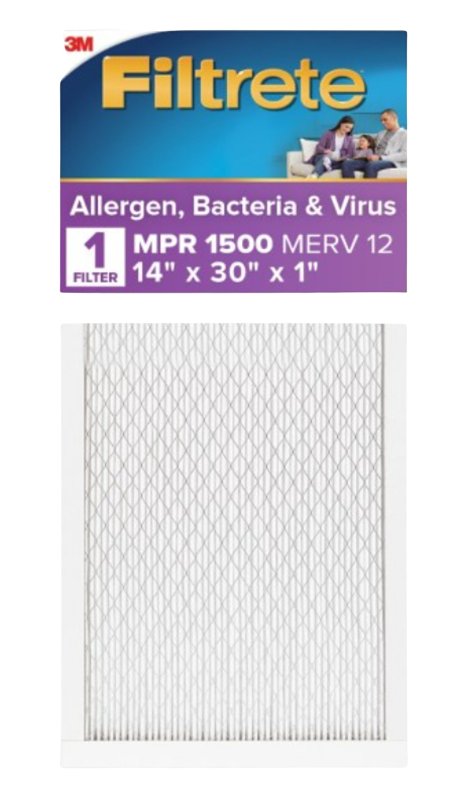 FILTRETE Filtrete 2024DC-4 Air Filter, 30 in L, 14 in W, 12 MERV, 1500 MPR, For: Air Conditioner, Furnace and HVAC System