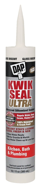 DAP DAP KWIK SEAL ULTRA 18899 Siliconized Sealant, Biscuit, 0 to 150 deg F, 10.1 oz Cartridge